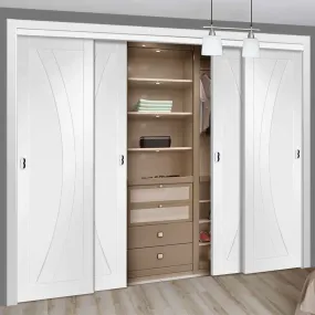 Minimalist Wardrobe Door & Frame Kit - Four Salerno Flush Doors - White Primed