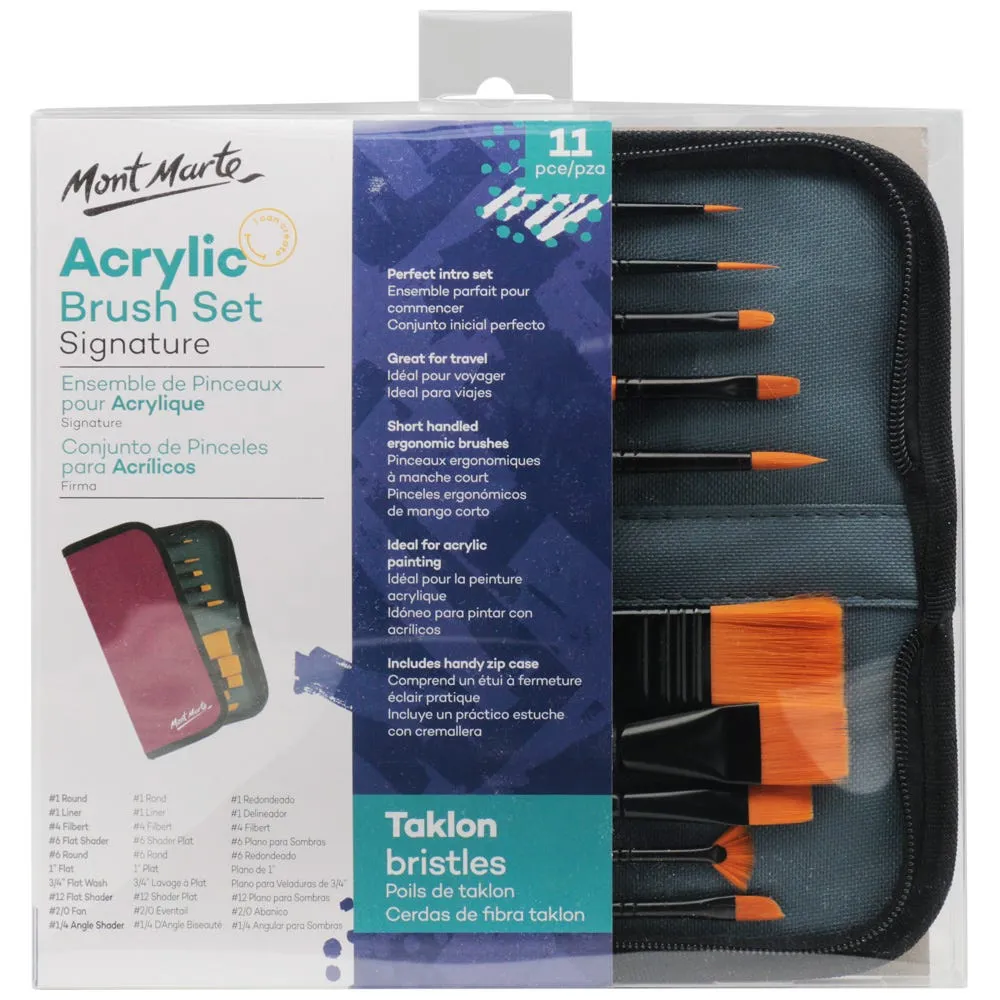 Mont Marte Brush Set in Wallet 11pc - Acrylic