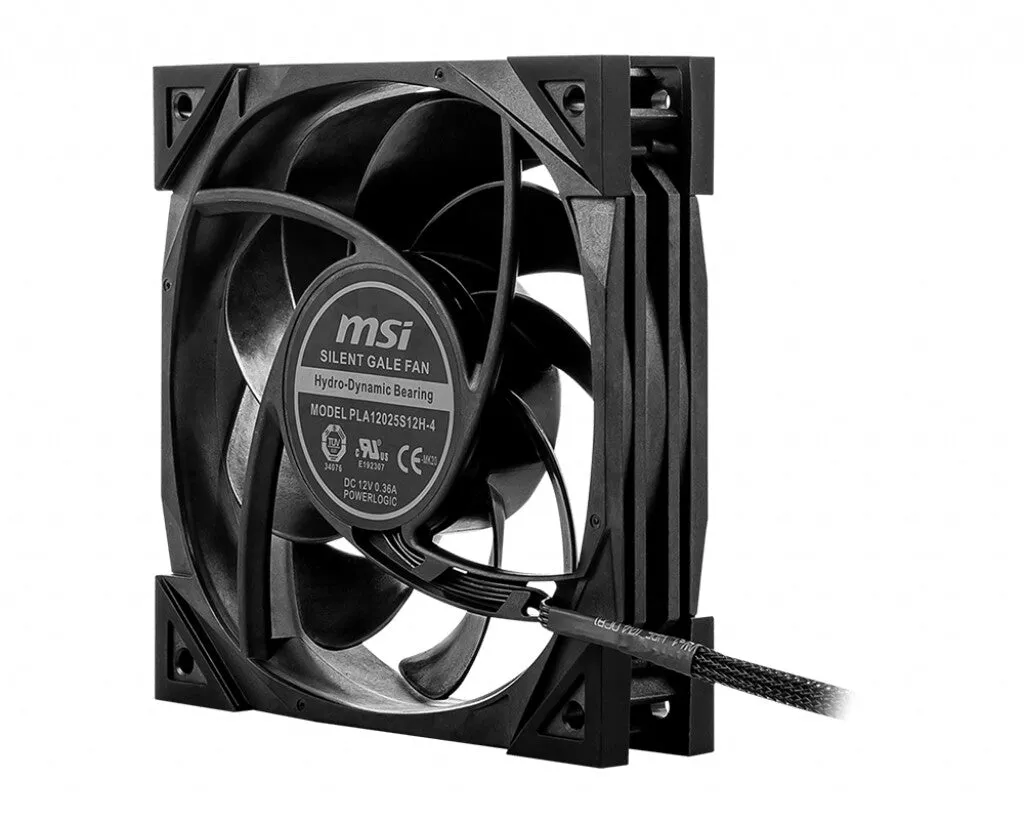 MSI MEG SILENT GALE P12 Premium Silent Fan '120mm, PWM, Balanced Static Pressure airflow, LCP Fan Blade, HDB Bearing, Anti-Vibration pads, 300mm cable'