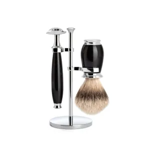 MUHLE Purist, Resin Black, Shaving Set - Safety Razor, Silvertip Badger Shaving Brush