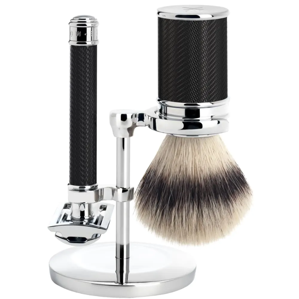 Muhle R89 Safety Razor & Silvertip Fibre Shaving Set Black