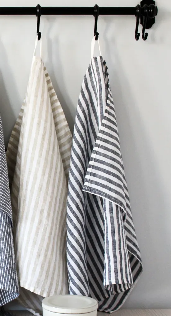 Natural wide stripe linen tea towel