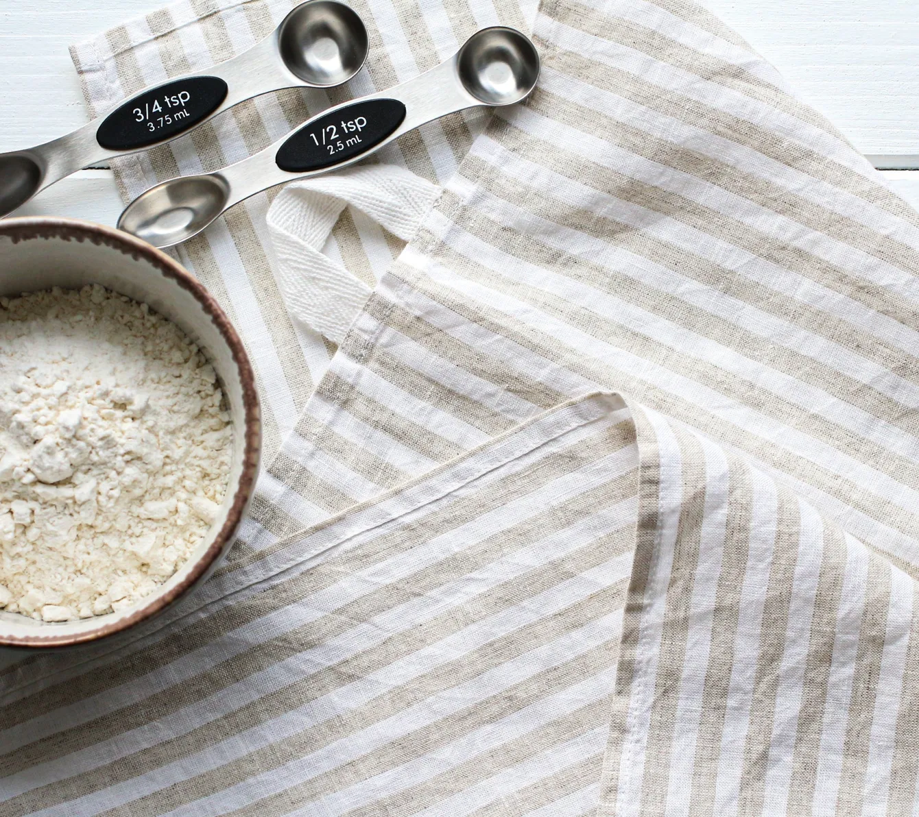 Natural wide stripe linen tea towel