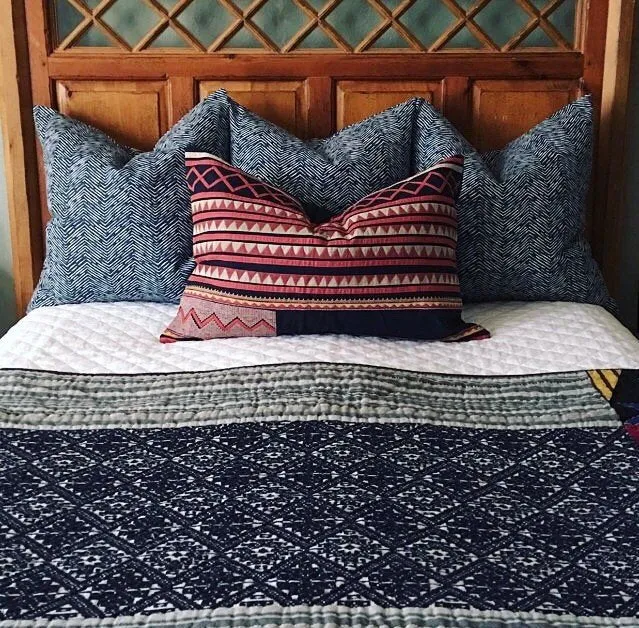 One Navy Herringbone Tweed Style Zippered Pillow Cover