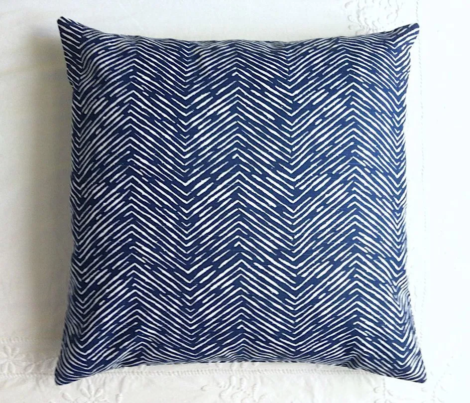 One Navy Herringbone Tweed Style Zippered Pillow Cover