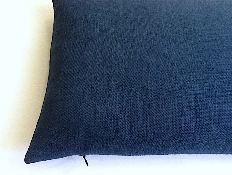 One Solid Navy Blue 100% Linen Decorative Zipper Pillow Cover / Dark Blue Linen Pillow 18x18 20x20 22x22 24x24 26x26 14x36 16x24