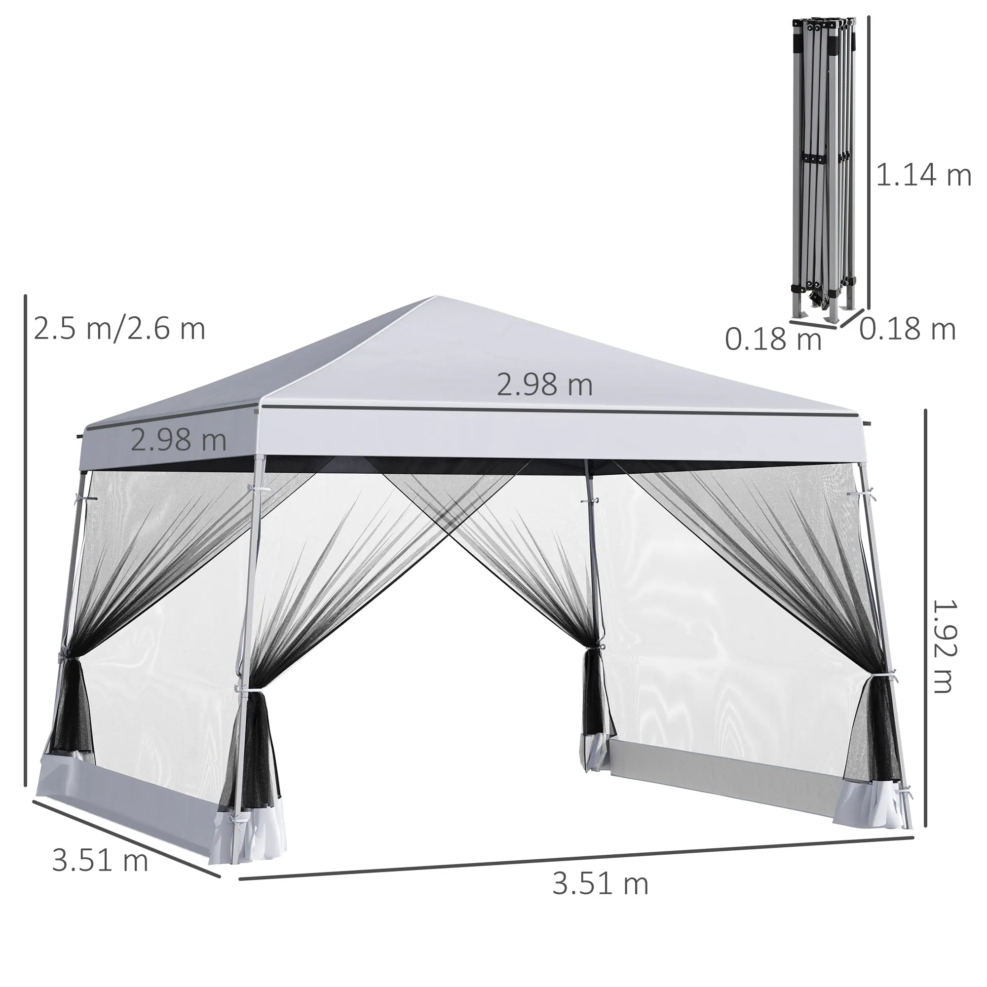 Outsunny 3 x3 x2.6m Folding Pop-up Garden Gazebo W/Mosquito Netting White