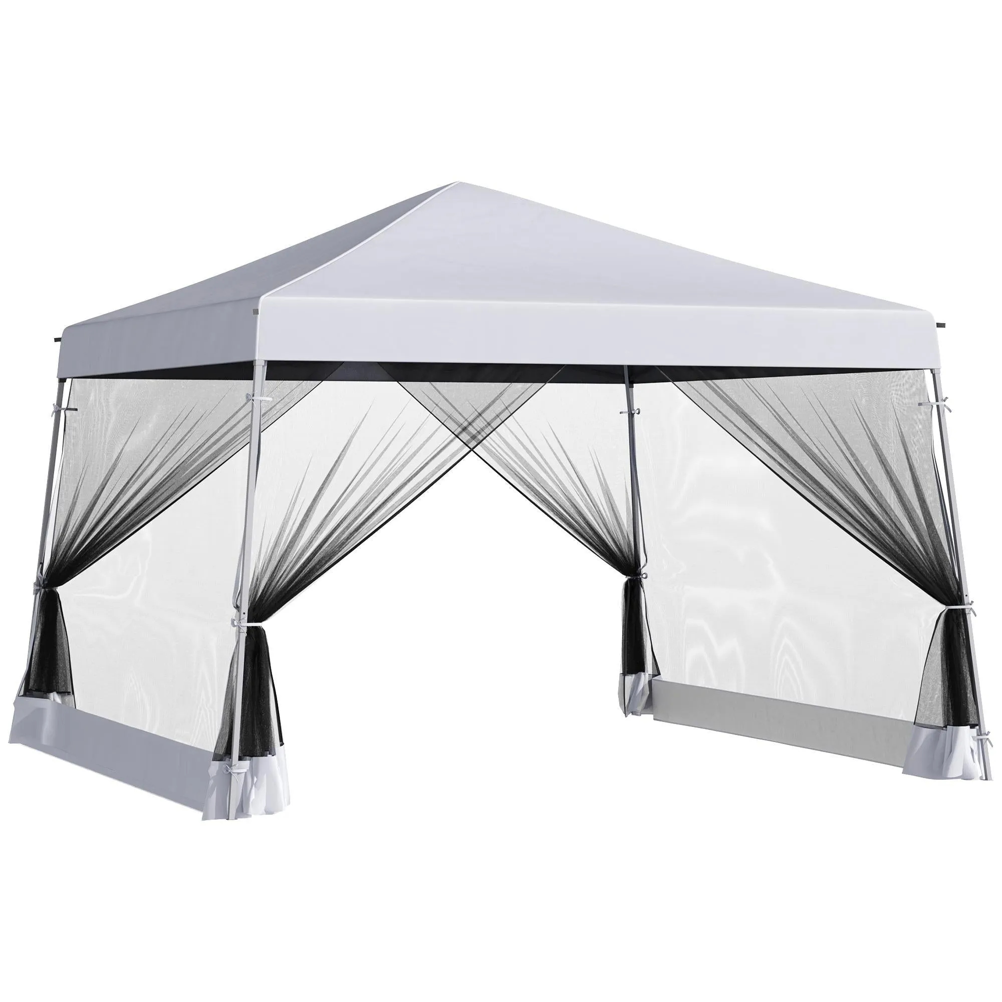 Outsunny 3 x3 x2.6m Folding Pop-up Garden Gazebo W/Mosquito Netting White