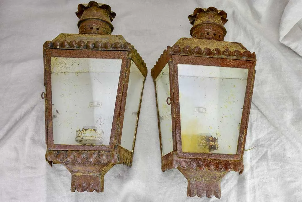 Pair of antique French wall lanterns 20"