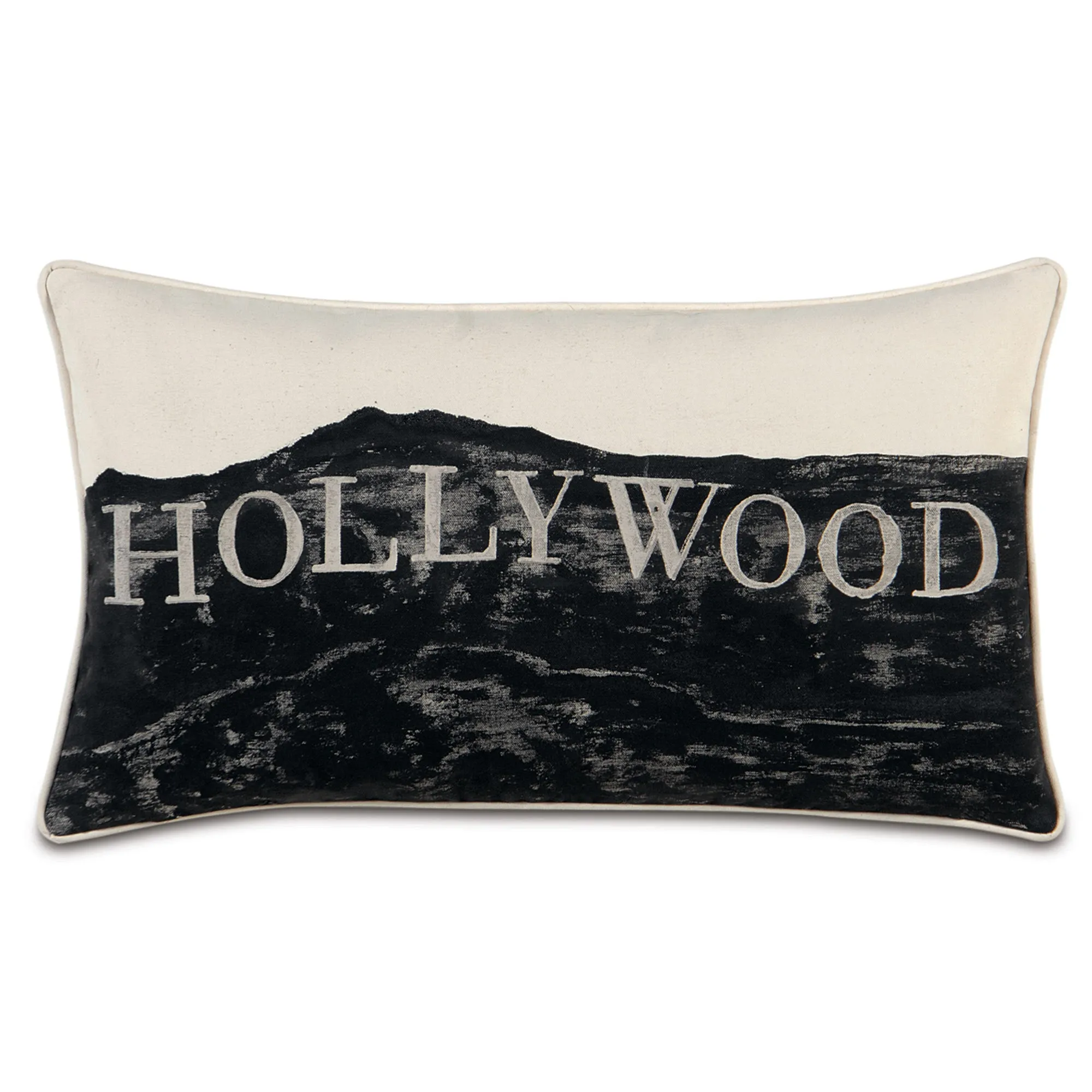 Passport Hand-Painted Hollywood Skyline Throw Pillow Cover 15x26