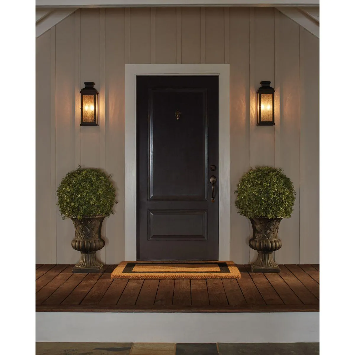 Pediment 13 In. 2 Lights Outdoor Wall Sconce Black Finish