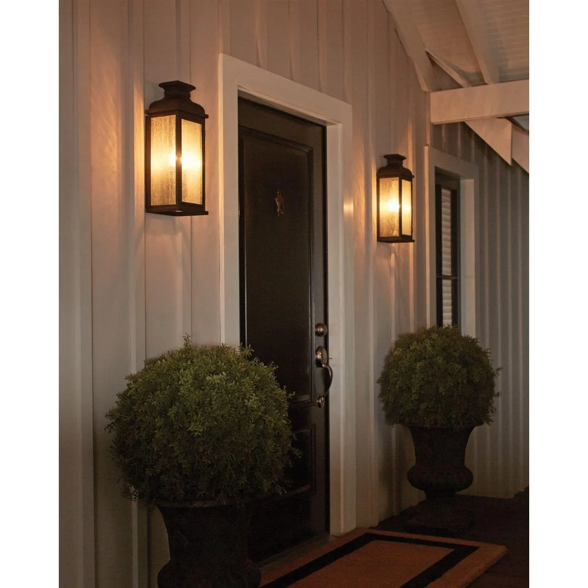 Pediment 13 In. 2 Lights Outdoor Wall Sconce Black Finish