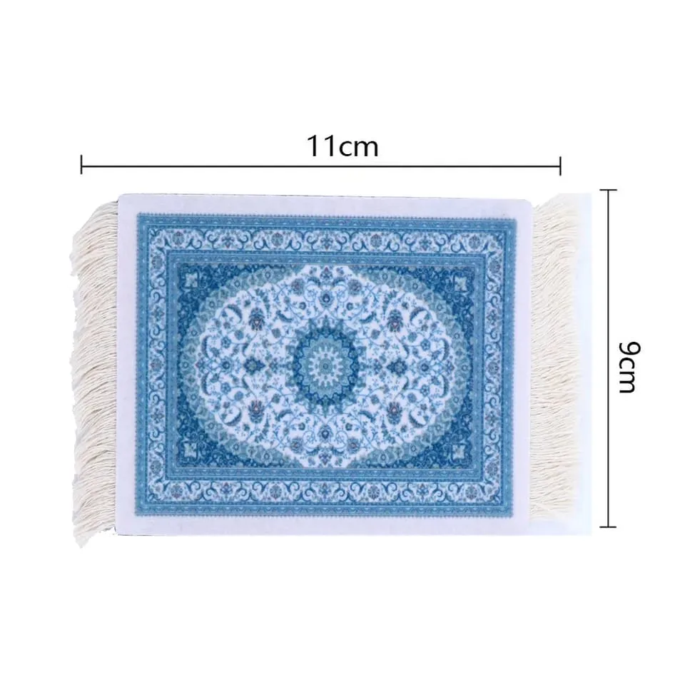 Persian Mini Woven Rug Mat Mousepad Retro Style Carpet Pattern Cup laptop PC Mouse Pad with Fring Home Office Table Decor Craft S4780621