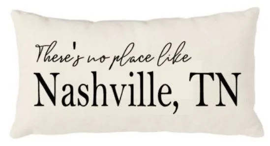 Pillow Cover 12x20 inch Canvas - There's no place like Nashville, TN - your city, state