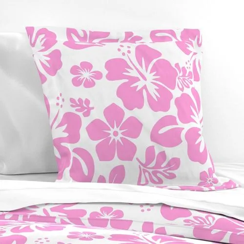 Pink and White Hawaiian Hibiscus Flowers Euro Pillow Sham