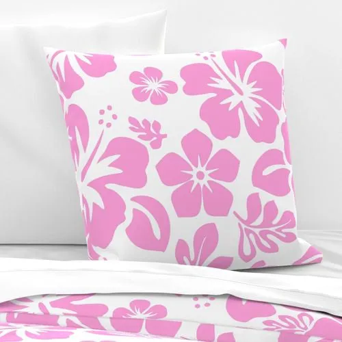 Pink and White Hawaiian Hibiscus Flowers Euro Pillow Sham