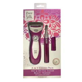 Pure Silk Spa Therapy 2 in 1 Combo Pack Wet & Dray Foil Shaver Beauty Trimmer With Stainless Steel Bades