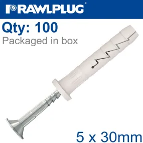 RAWLPLUG NYL NAIL-IN FIXING 5X30MM CYL HEAD X100-BOX RAW R-FX-N-05C030