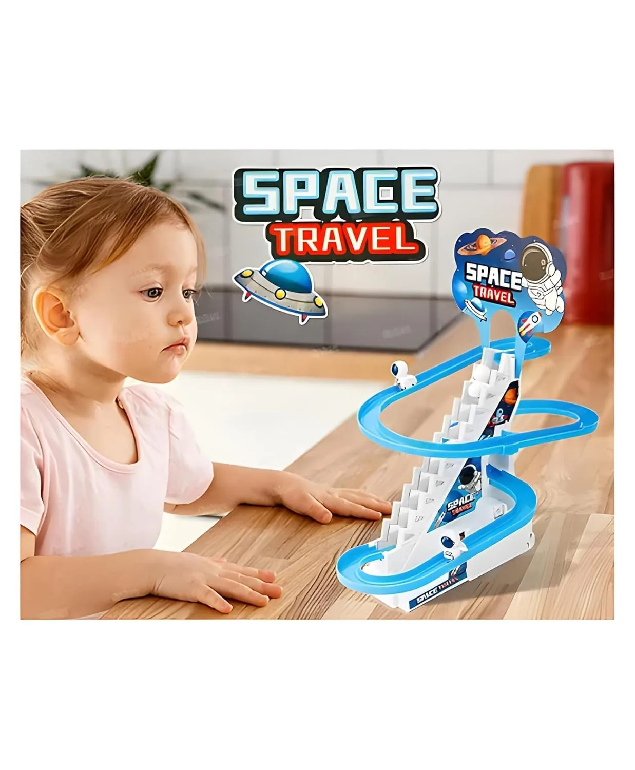 Royals Hub Astronaut Slide Toy Set Climbing Cartoon Race Track Set Little Lovely Astronaut Slide Toy With 3 Space Led Flashing Lights And Music, Funny Automatic Stair, Musical Toys For Kids