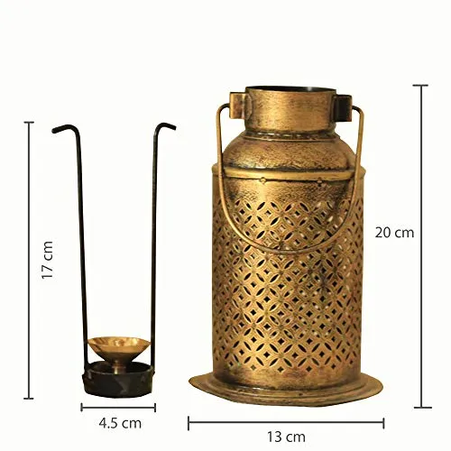 SADHUBELA Iron Milk Can Patterned Lantern (Gold_5.1 Inch X 5.1 Inch X 7.8 Inch)