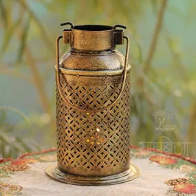 SADHUBELA Iron Milk Can Patterned Lantern (Gold_5.1 Inch X 5.1 Inch X 7.8 Inch)