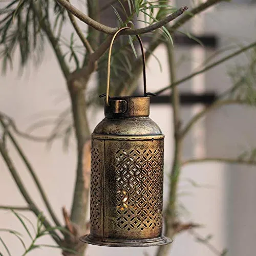 SADHUBELA Iron Milk Can Patterned Lantern (Gold_5.1 Inch X 5.1 Inch X 7.8 Inch)