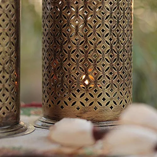 SADHUBELA Iron Milk Can Patterned Lantern (Gold_5.1 Inch X 5.1 Inch X 7.8 Inch)