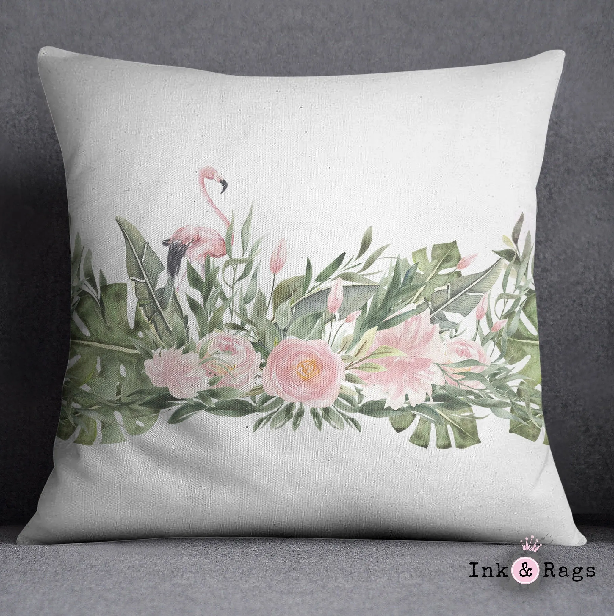 Sage Green and Pink Flamingo Decorative Throw and Pillow Cover Set