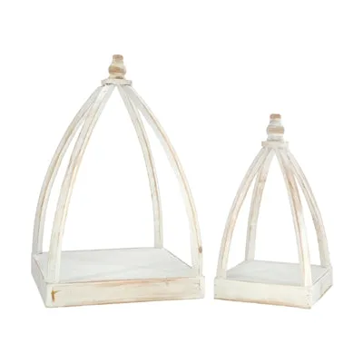 Set/2 White Pyramid Wood Lanterns