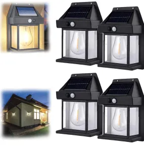 SmartYard 4 Pack Solar Sensor Motion Wall Lights Tungsten Lamps Exterior Porch Lanterns