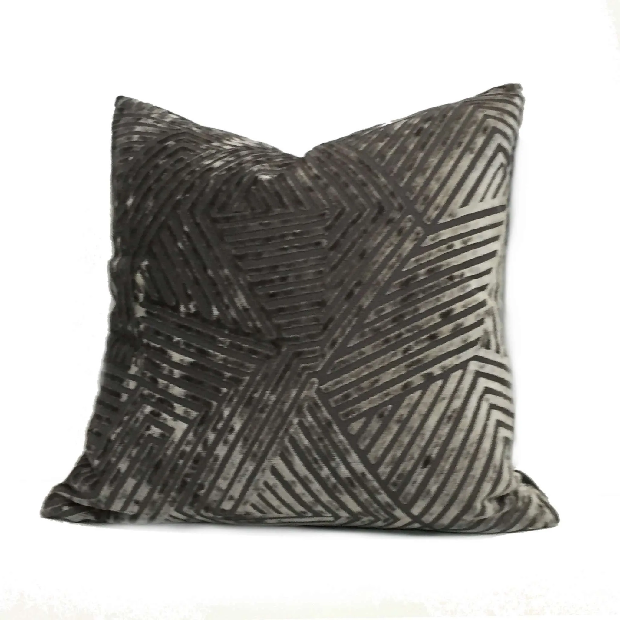 Soho Pewter Gray Cut Velvet Geometric Lines Pillow Cover