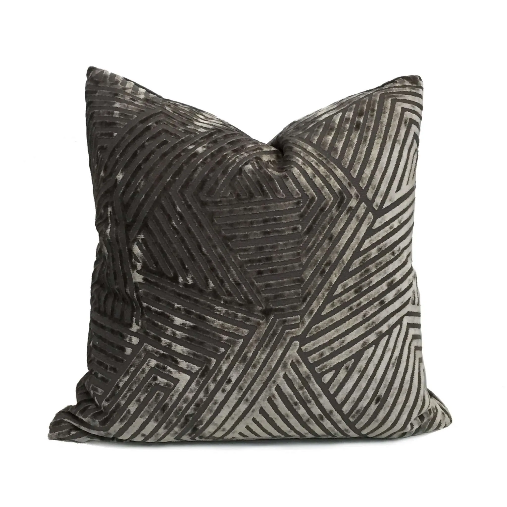 Soho Pewter Gray Cut Velvet Geometric Lines Pillow Cover