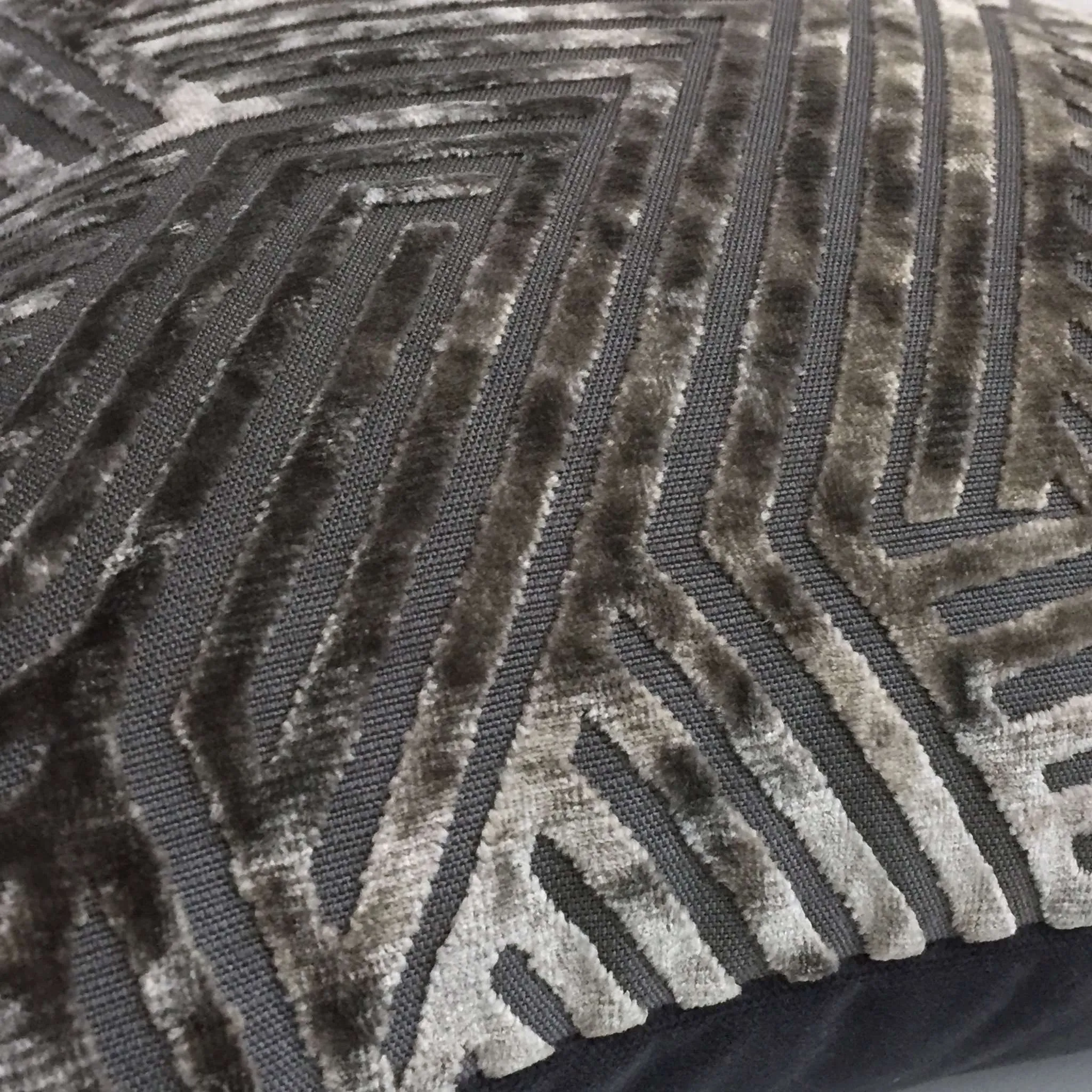 Soho Pewter Gray Cut Velvet Geometric Lines Pillow Cover