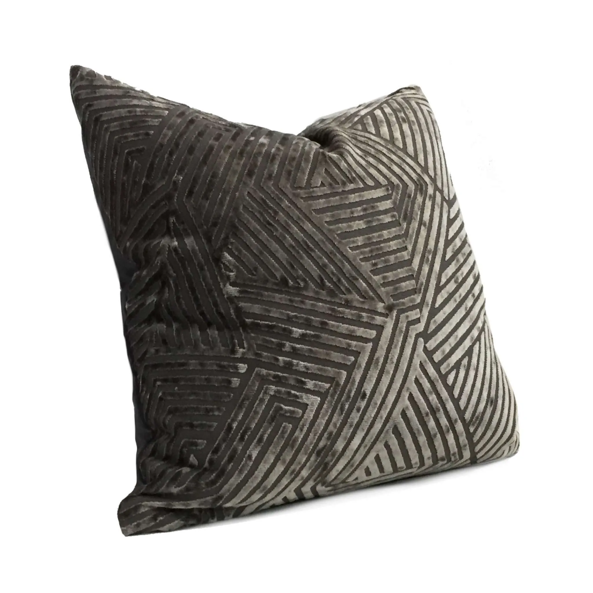 Soho Pewter Gray Cut Velvet Geometric Lines Pillow Cover