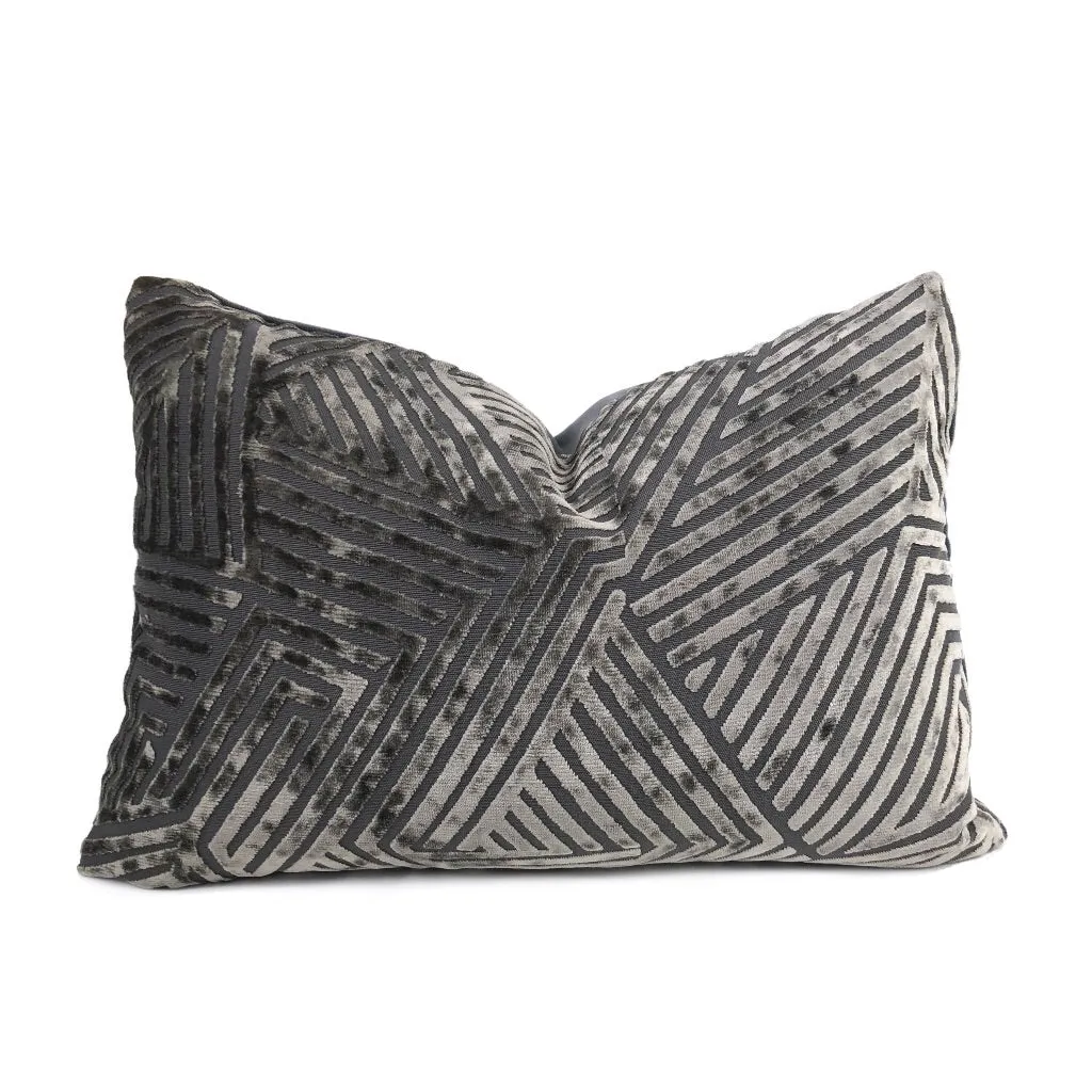 Soho Pewter Gray Cut Velvet Geometric Lines Pillow Cover