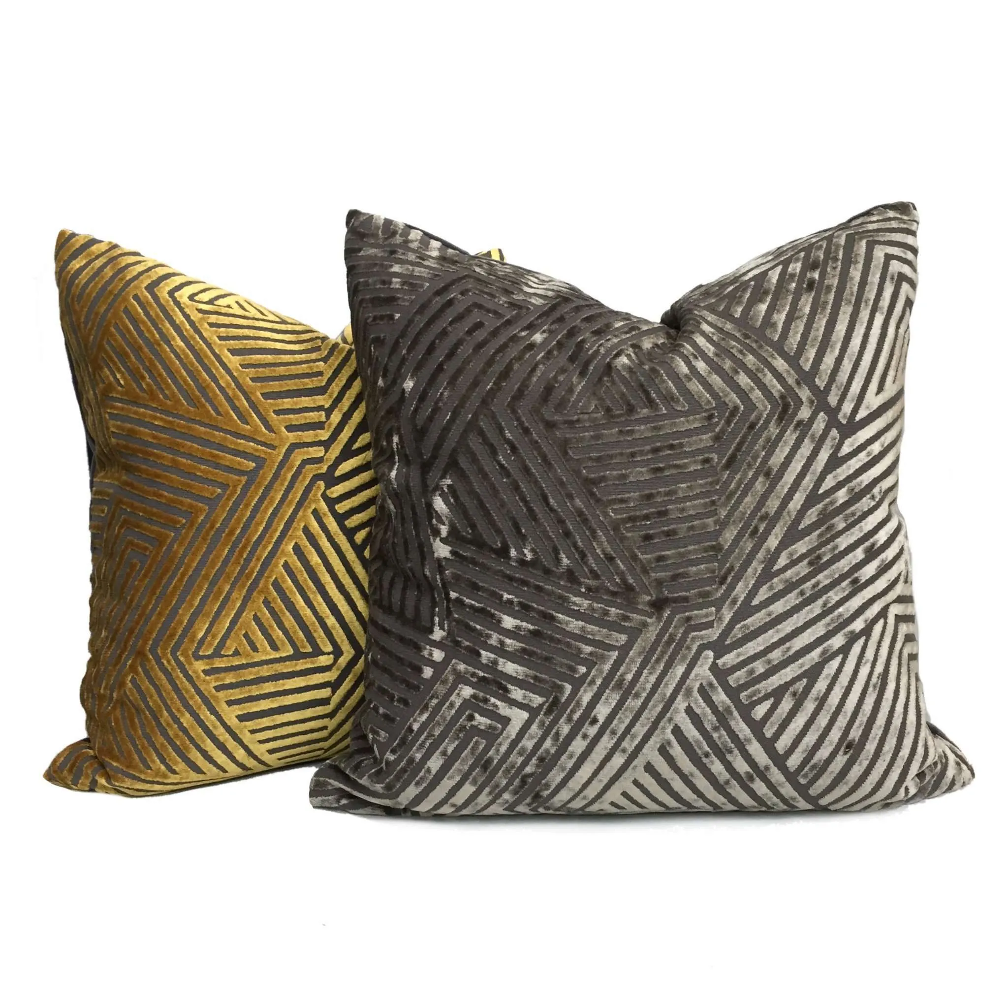 Soho Pewter Gray Cut Velvet Geometric Lines Pillow Cover