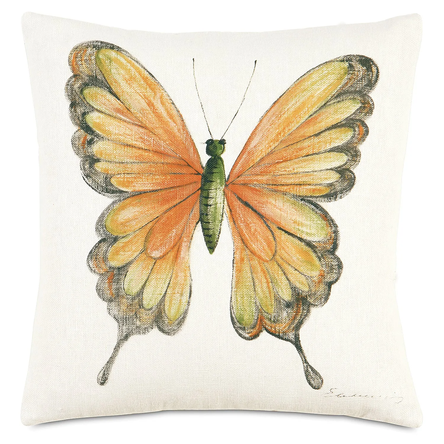 Spring Time Hand-Painted Butterfly Throw Pillow Cover 18x18