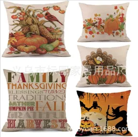 Square Cloth Pillow Covers with Pumpkin Images pack of 2