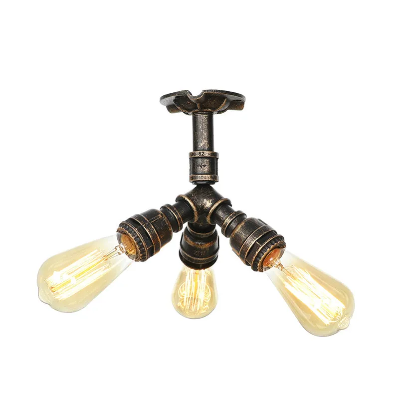 Steampunk Pipe Close to Ceiling Light in Bronze for Living Room