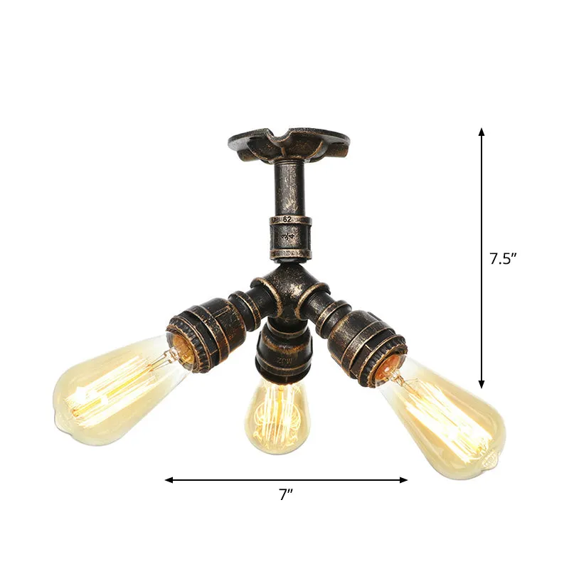 Steampunk Pipe Close to Ceiling Light in Bronze for Living Room