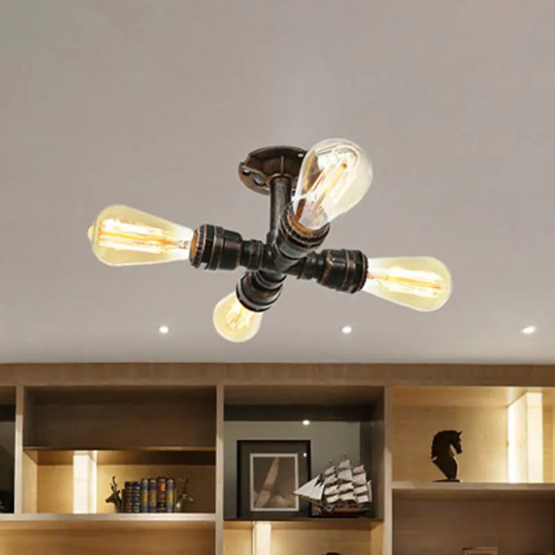 Steampunk Pipe Close to Ceiling Light in Bronze for Living Room