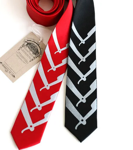 Straight Razor Silk Necktie. Cut Throat Tie