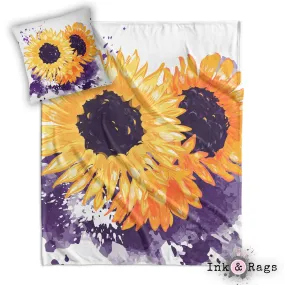 Sunflowers with a Splash of Purple Decorative Throw and Pillow Cover Set