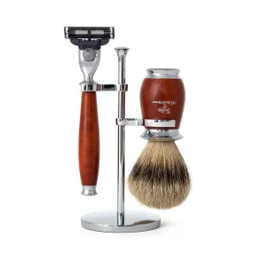 Super Badger Mach3 Shaving Set in Briar Wood