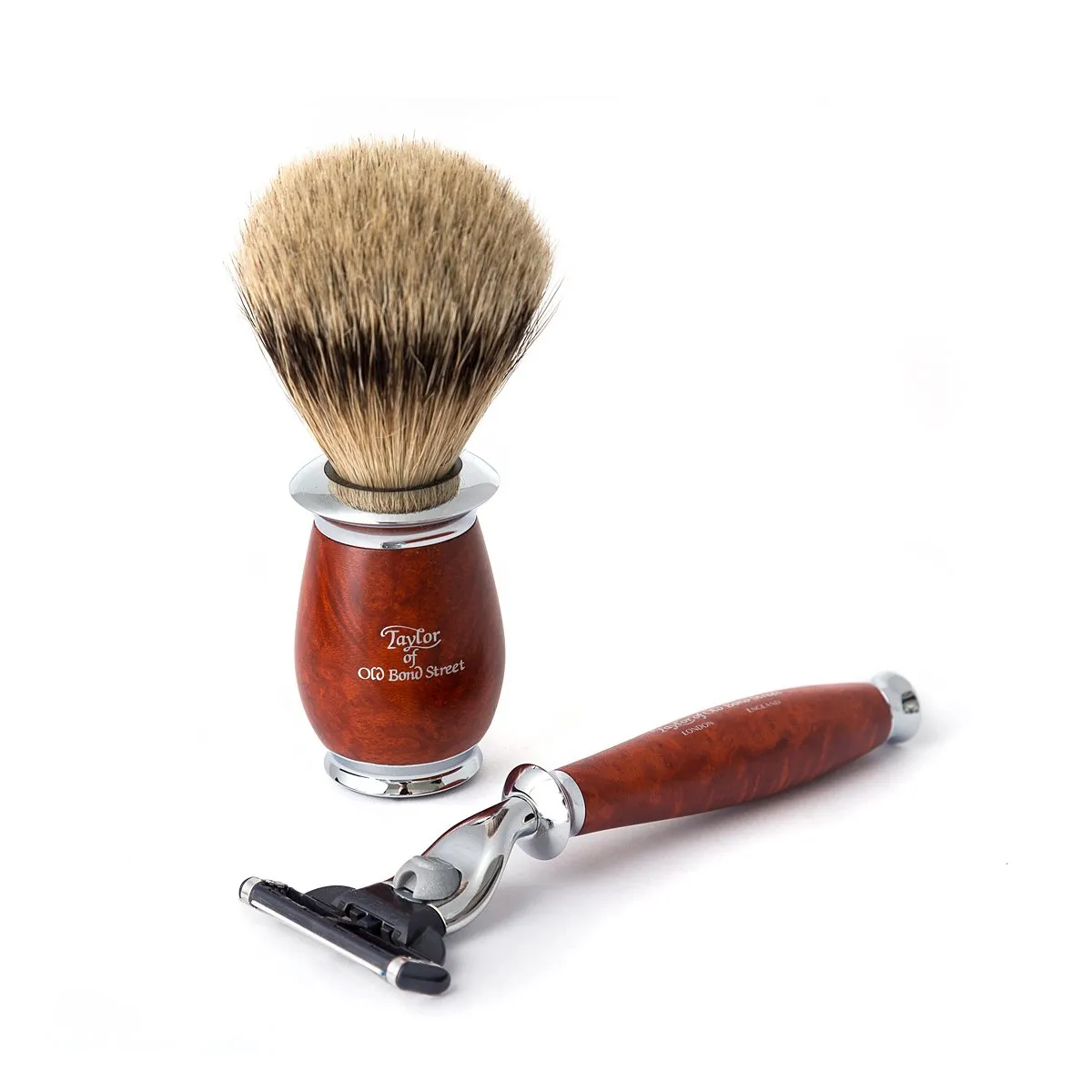 Super Badger Mach3 Shaving Set in Briar Wood