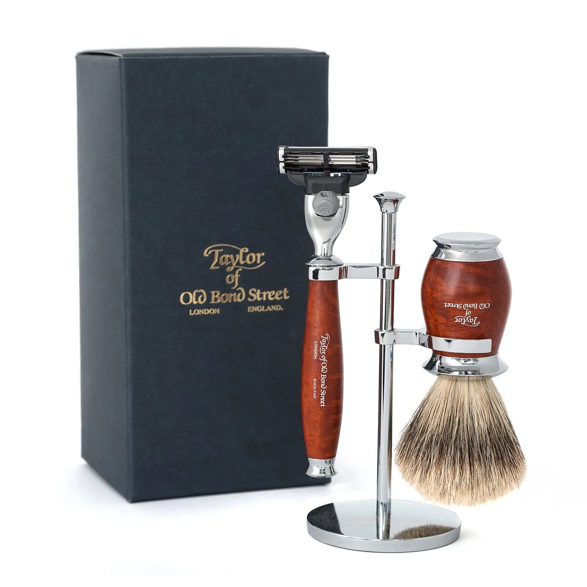 Super Badger Mach3 Shaving Set in Briar Wood