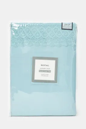 Teal 3 Piece Lace Trim Duvet Cover Set (Double Size)