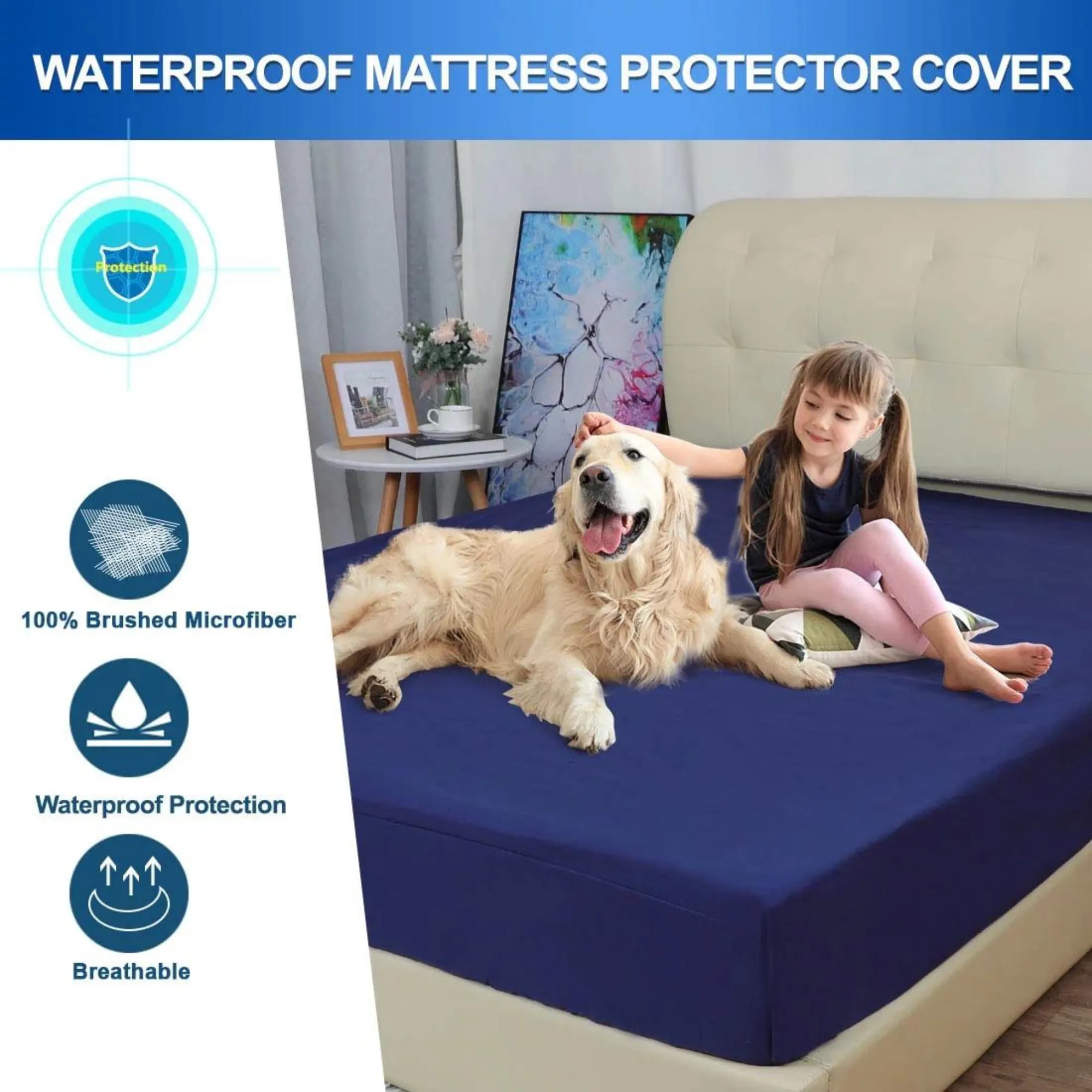 THE LITTLE LOOKERS Waterproof Mattress Protector - Breathable Fitted Sheet Pad Bed Cover with Elastic Band, Fitted 14' Deep