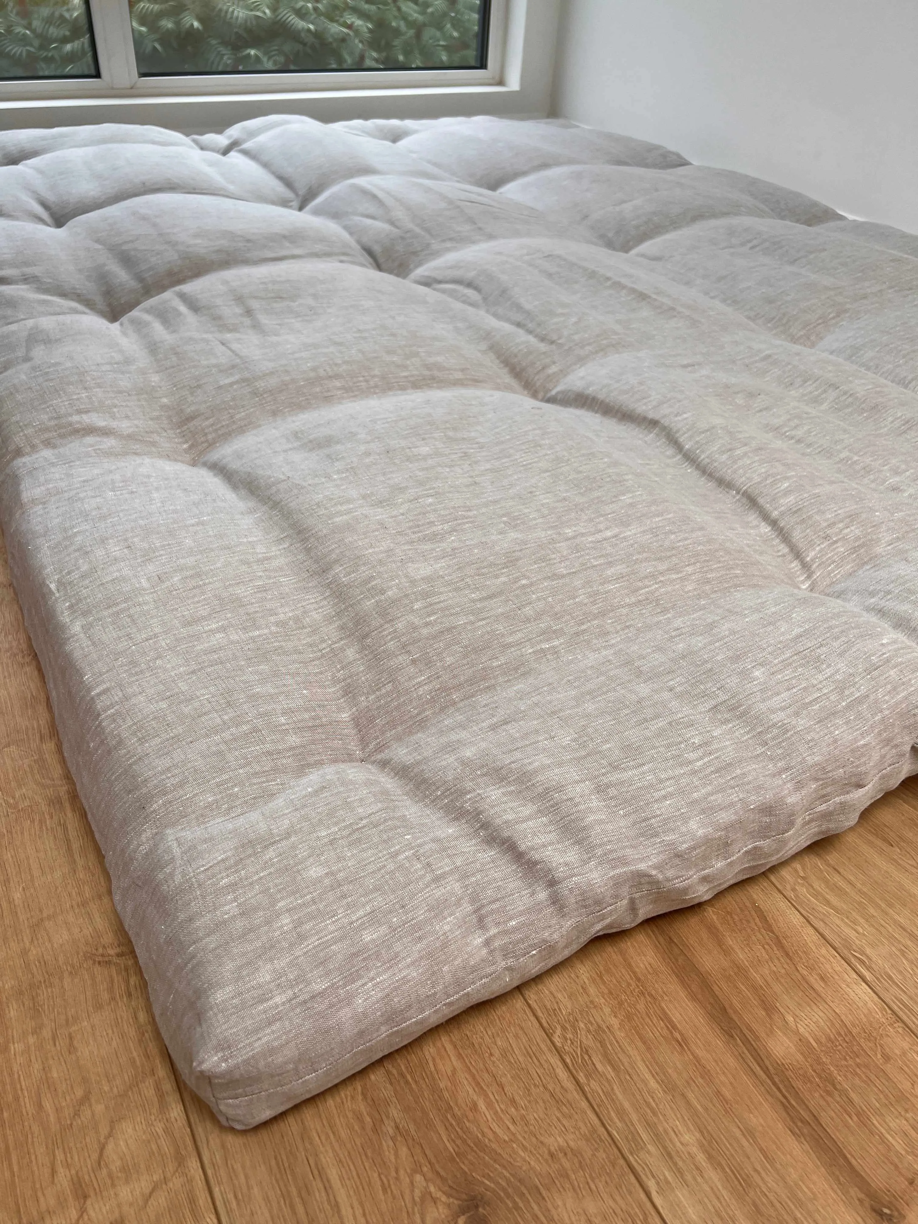 Thick HEMP Floor mat shikibuton mattress Topper futon HEMP fiber filling in natural non-dyed Linen fabric