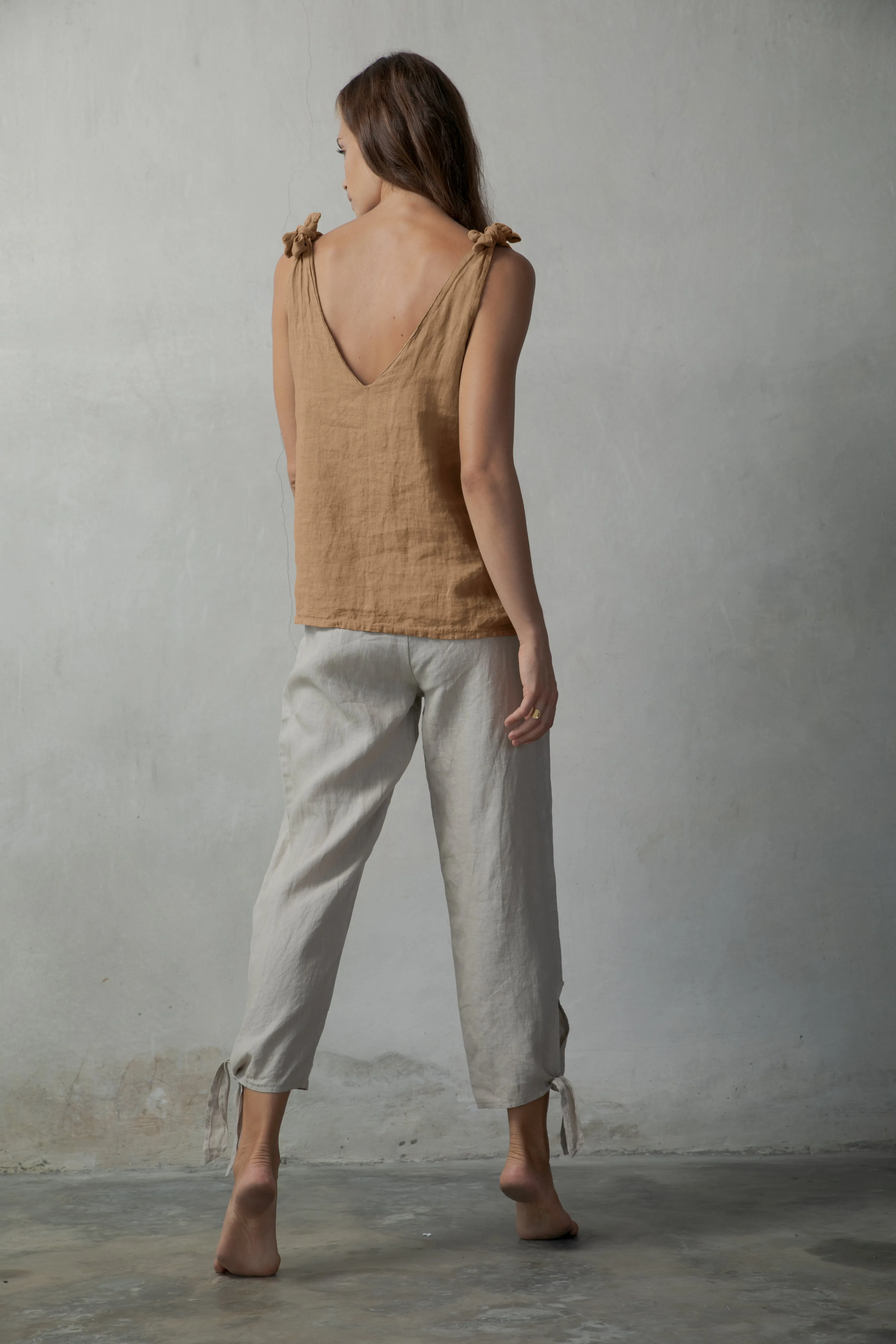 Tie Knot Linen Cami Top Tobacco